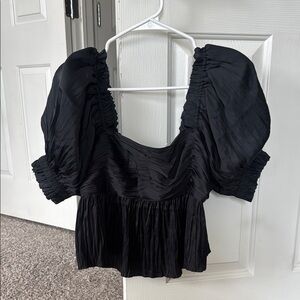 Frame Black Puff Balloon Sleeve Rushed Top